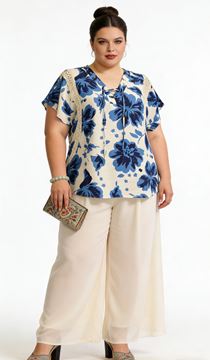 Picture of LOOSE VISCOSE BLOUSE LACE UP COLLAR, PERFECT FOR SUMMER